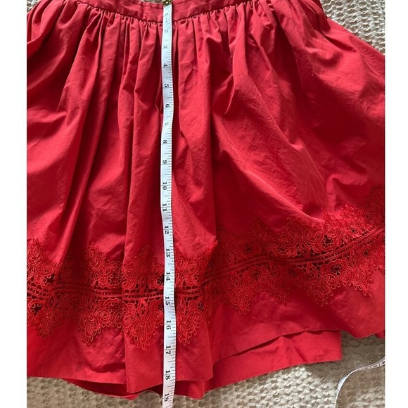 Women's Red Skater Skirt Lace Trim Pleated Flounce Fit Pockets Size M - Picture 6 of 10